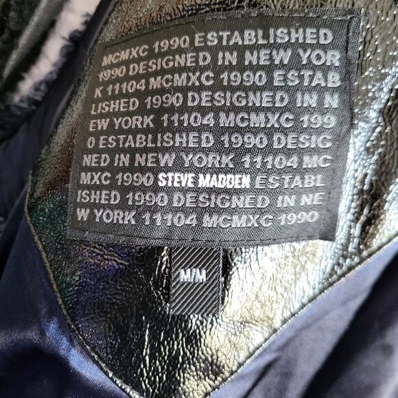 Steve Madden Navy & White Buffalo Plaid Convertible Hooded Teddy Coat Women M - Picture 6 of 16